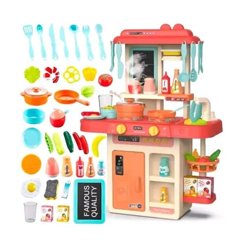 Image of FAMOUS QUALITY 42 Pcs Kitchen Toy Set Simulated Spray with Light & Sound Kitchen Pretend Play Set Play Cooking Set- Mult