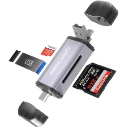 Famous Quality® All in One,OTG Card Reader and Hub with Type-C, USB & Micro USB Ports | Portable Memory Card Reader Supports USB Drives, TF, SD, Micro SD, SDHC, MMC and More - (Pack of 1 Car...