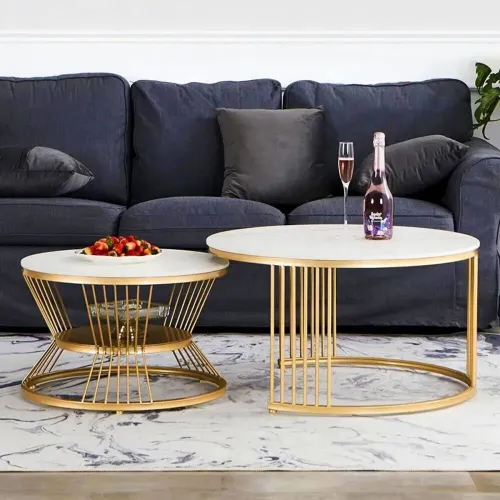Image of Famousartist Gold Metal Nesting Coffee Tables