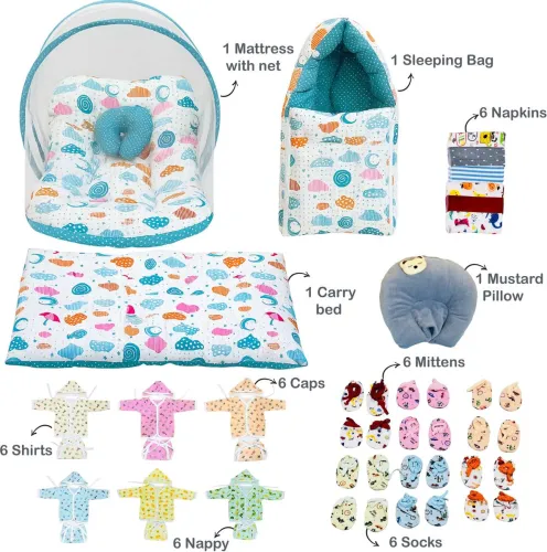 Image of Fareto NEW BORN BABY WINTER ESSENTIALS 64 IN 1 NEW COMBO (0-6 M) (Multicolor)