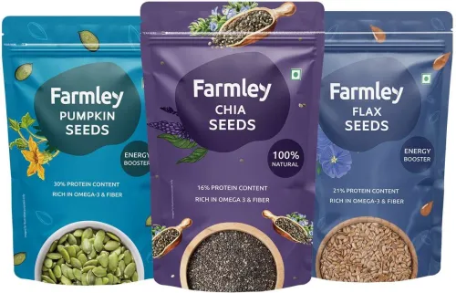 Image of Farmley Premium Chia Seeds- 200g | Pumpkin Seeds- 200g | Flax Seeds- 200g Combo Of- Chia Seeds, Brown Flax Seeds, Pumpki