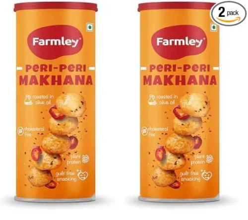Image of Farmley Peri Peri Roasted Makhana In Olive Oil, Healthy & Crunchy Snacks 77 g (Pack of 2)