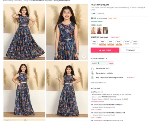 Image of FASHION DREAM Girls Floral Printed Ready Wear Lehenga