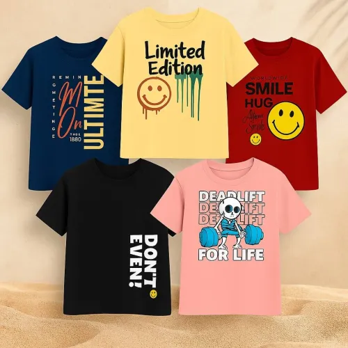 Image of Fashionate World Boys Printed Pure Cotton Regular T Shirt (Pack of 5)