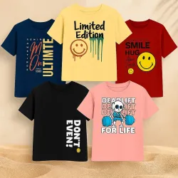 Fashionate World  Boys Printed Pure Cotton Regular T Shirt  (Pack of 5)