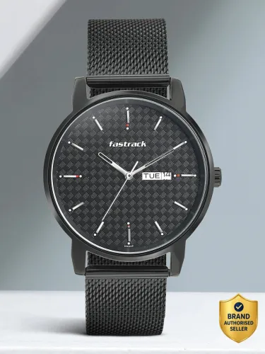 Image of Fastrack With Day & Date Black Dial Black MetalStrap Analog Watch 