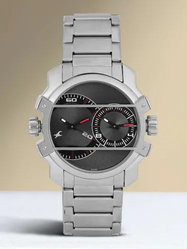 Image of Fastrack Fastrack Anthracite Dial Silver Stainless Steel Strap Analog Watch - For Men NS3098SM01