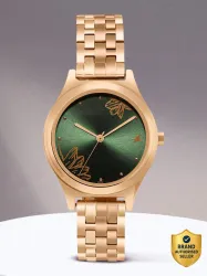 Fastrack Aura Green Dial Rose Gold Metal Strap Analog Watch for Women