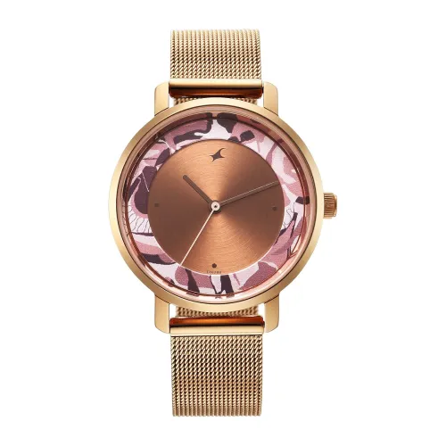 Image of Fastrack Camo Quartz Analog Rose Gold Dial Rose Gold Metal Strap Watch for Girls