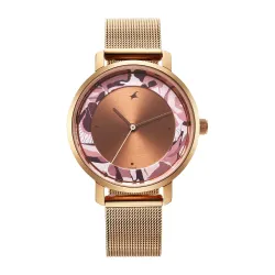 Fastrack Camo Quartz Analog Rose Gold Dial Rose Gold Metal Strap Watch for Girls