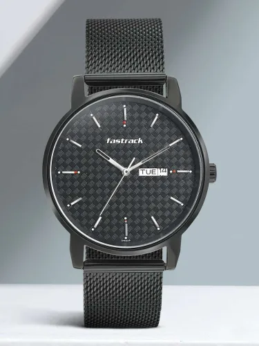Image of Fastrack With Day & Date Black Dial Black MetalStrap Analog Watch - For Men 3294NM01