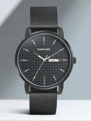 Fastrack With Day & Date Black Dial Black MetalStrap Analog Watch - For Men 3294NM01
