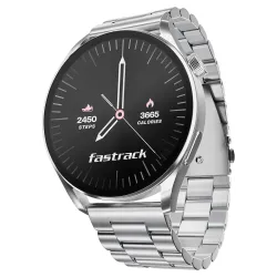 Fastrack Dezire FX1 1.38inch Smart Watch with BT Calling, 100+ Sports Modes, BP Monitoring, Functional Crown, Metal Alloy Case – Smartwatch for Men & Women (Metal Strap, Silver)