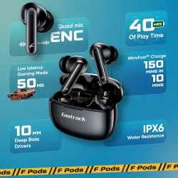 Fastrack Fpods Fx101|Bt5.4 TWS Earbuds, 40Hrs Playtime, Quad Mic Enc for Crystal Clear Calls