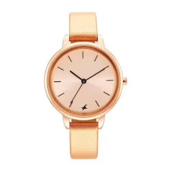 Fastrack Glitch Quartz Analog Rose Gold Dial Peach Leather Strap Watch for Girls