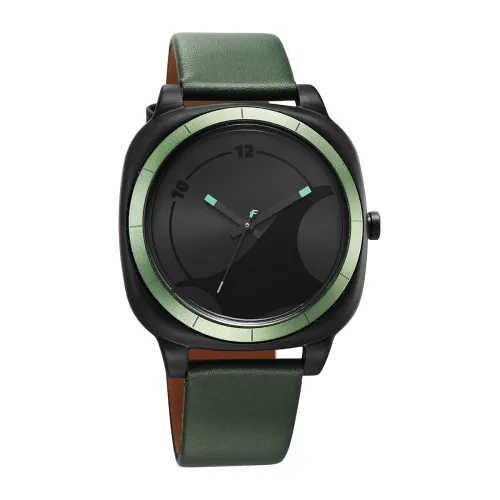 Image of Fastrack Hype Black Dial with Green Leather Strap Watch for Unisex
