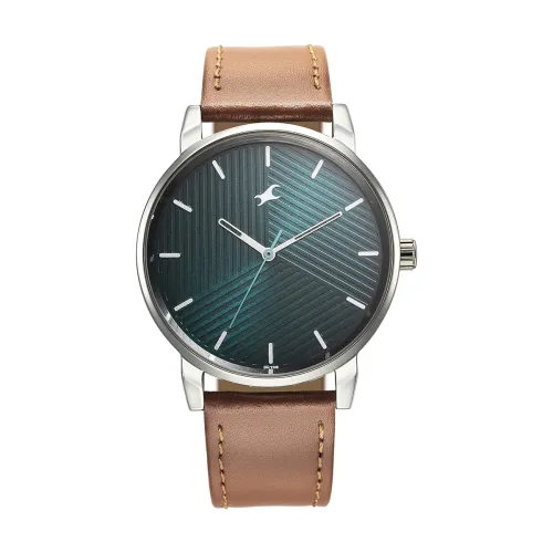 Image of Fastrack Men Stunners Quartz Analog Green Dial Brown Leather Strap Watch