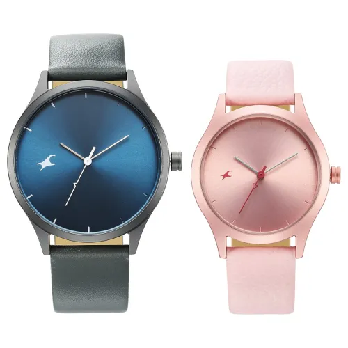 Image of Fastrack Mixmatched Couple Leather Analog Watches