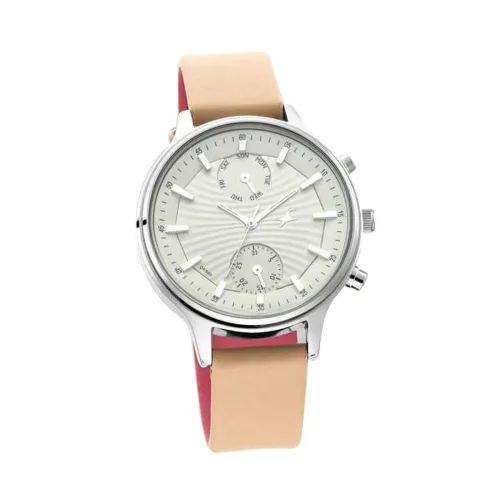 Image of Fastrack Multifunction Beige Dial Leather Strap Girl's Watch 