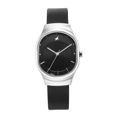 Image of Fastrack Snob X Quartz Analog Black Dial Black Leather Strap Watch for Girls