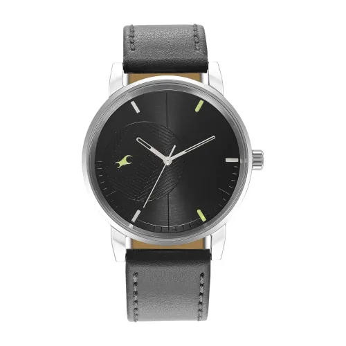 Image of Fastrack Stunners Quartz Analog Black Dial Grey Leather Strap Watch for Guys