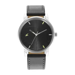 Fastrack Stunners Quartz Analog Black Dial Grey Leather Strap Watch for Guys