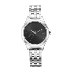 Fastrack Stunners Quartz Analog Black Dial Silver Metal Strap Watch for Girls