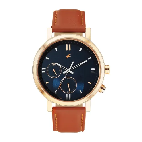 Image of Fastrack Tick Tock Quartz Multifunction Blue dial Tan Leather Strap Watch