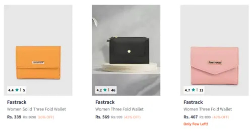 Image of Fastrack Women Solid Three Fold Wallet Starting at ₹339 + Extra 15% Discount with Coupon @ #Myntra 