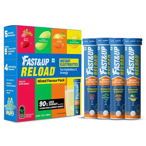 Image of Fast&Up Reload (20 Liters) - (Berry, Aam Panna, Orange, Lime & Lemon)- Low Sugar energy drink for Instant Hydration - Ef