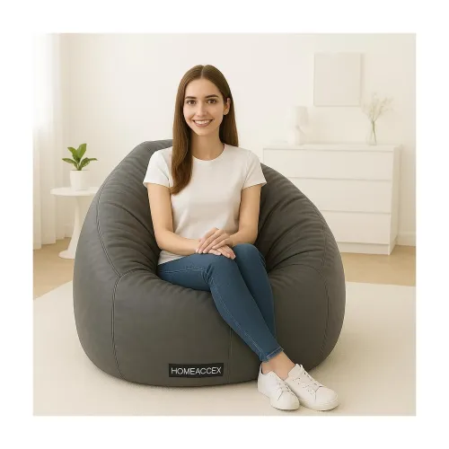 Image of Faux Leather Bean Bag with Filled Beans XL Bean Bag Chair | Capacity Upto 65 Kg Weight | XL Filled Bean Bag,Grey