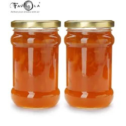 Favola Essentials Round Lug Glass Jar, Gold Lid, 200 ml, Set of 2, Clear