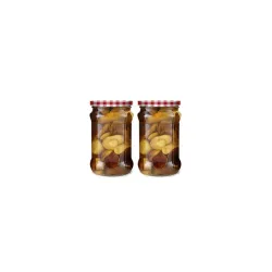 Favola Essentials Round Lug Glass Jar, Check Pink Lid, 200 ml, Set of 2, Clear