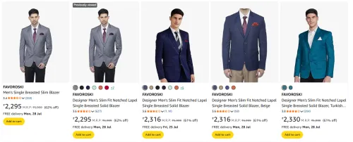 Image of FAVOROSKI Men's Slim Blazer at Minimum 60% Discount