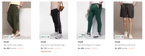 Image of FCUCK Men Fashion Shorts Minimum 70% Discount
