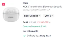 FCUK KICKS True Wireless Bluetooth Earbuds
