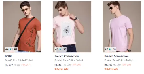 Image of Fcuk Men Fashion T-shirt Minimum 70% Discount