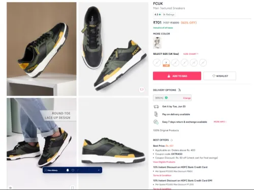 Image of FCUK Men Textured Sneakers