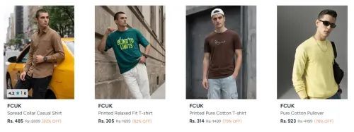 Image of Fcuk Men's Clothing at minimum 82% Discount