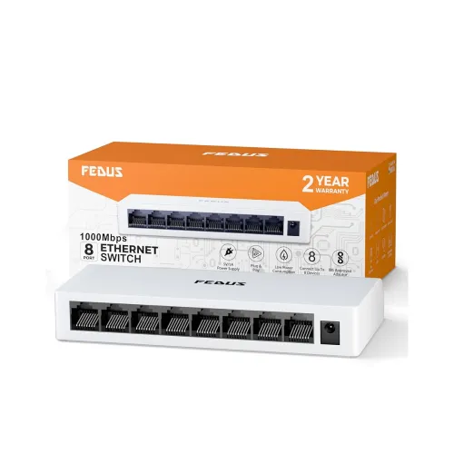 Image of FEDUS Nextport-8000, 8 Port Gigabit Ethernet Switch 1000Mbps, High-Speed Network Splitter & LAN Hub, Plug & Play, Fanles