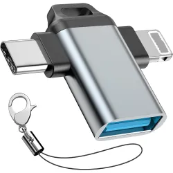 FEDUS ION 2-in-1 OTG Adapter: Type-C & 8-Pin iOS Connector to USB 3.0, 5Gbps High-Speed Data Sync, Connector for iPhone 17/16/15, Galaxy S26/S25/24, iPad, Mac, Pendrive, Mobile, Tablet, Lapt...