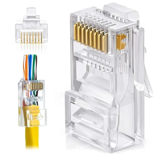 Image of FEDUS RJ45 Cat6 Pass-Through Connector RJ45 Ends, Cat5, Cat5e, Cat6 8P8C RJ45 Connector, Ethernet Cable Crimp Connectors