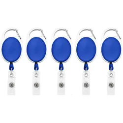 FEDUS 5Pcs ID Badge Card Holder Oval Pulley Retractable Reel Blue
