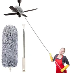 FEEDFIRE Microfiber Feather Duster Bendable & Extendable Fan Cleaning Duster with 100 inches Expandable Pole Handle Washable Duster for High Ceiling Fans, Window Blinds, Furniture (100 inch)