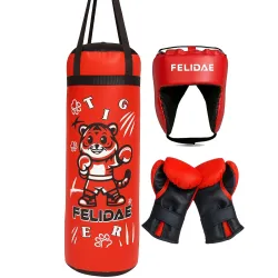 FELIDAE Boxing Kids for Age (5-13 Years) of 4 Boxing Kit Set | Punching Bag for Karate | Bounce-Back Martial Arts Bag for Boys & Girls to Relieve Energy and Build Skills (Red Black)