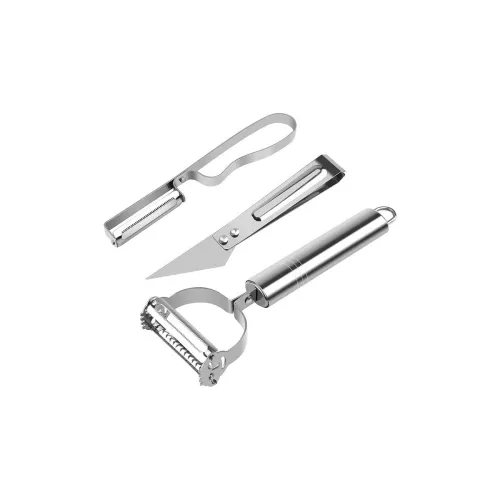 Image of FELUX 3-in-1 Stainless Steel Peeler & Slicer Set – Multi-Purpose Rotary Cutter Knife with Clips for Fruits & Vegetables