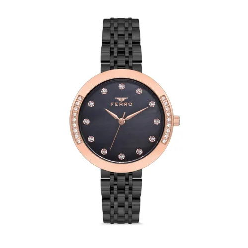 Image of Ferro Analog Crystals Studded Round Dial Women's Watch with Bracelet Strap