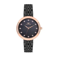 Ferro Analog Crystals Studded Round Dial Womens Watch with Bracelet Strap