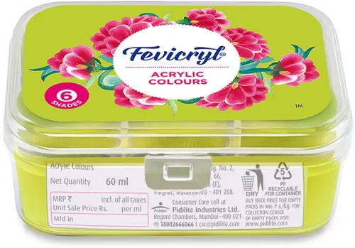 Image of Fevicryl Acrylic Colours Lilac Kit, DIY Paint, Rich Pigment, Multi-surface, 60ml (Set of 6, Crimson Red, Lemon yellow, B