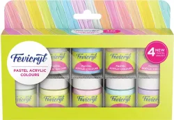 Fevicryl Acrylic Colours Pastel Kit | 10 x 15 ml | DIY Paint, Multi-surface (Set of 10, Multicolor)